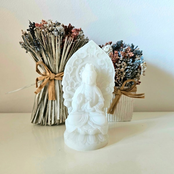 GUAN YIN Statue, Kuan Yin statue. Kwan Yin statue, Goddess of Compassion, white alabaster polyresin, 12.5cm - 4.93in