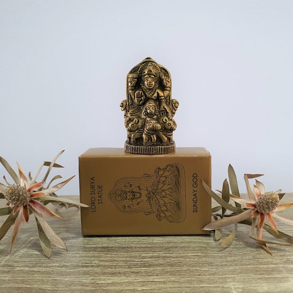 LORD SURYA Hindu God statue | birthday god for those born on a Sunday - brass, height 5.1cm 2.01in