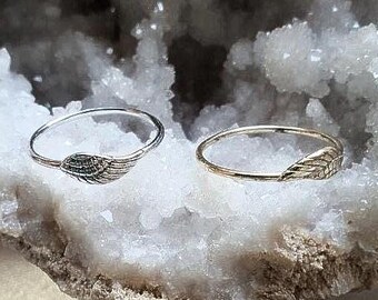 Dainty Angel Wing Ring, Sterling Silver & 19k Gold Plated