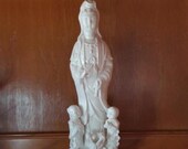 GUAN YIN with Children and Dragon statue - Goddess of Compassion (white porcelain) - Feng Shui