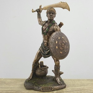 Orisha OGUN Statue, Santeria Yoruba Umbanda Candomble, Kaltguss Bronze, 24cm - 9,45in
