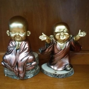 BUDDHIST CHILD MONK figurine - cold cast resin - hand-painted