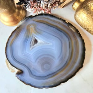Blue Agate slice, polished Blue Agate slice, Blue Agate slab polished both sides, Throat Chakra healing crystal, 13.2cm 5.20in, 170g 6.00oz