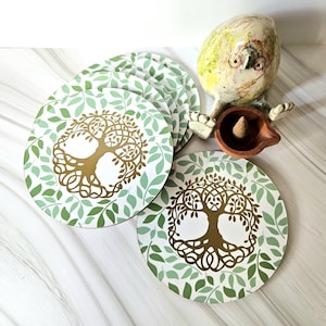 Tree of Life coaster set, set of 6 drink coasters, Sacred Geometry coasters, cork coasters, diameter 10cm 3.94in