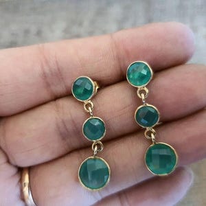 EARRINGS gold-plated sterling silver with green onyx | Drop earrings | Green onix earrings | Onix drop earrings | Vintage earrings - GREENS