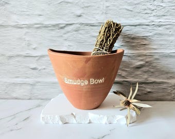 Cuenco de terracota para sahumerio, quemador de cerámica para salvia, quemador de incienso, diámetro 10,5 cm (4,13 pulgadas)