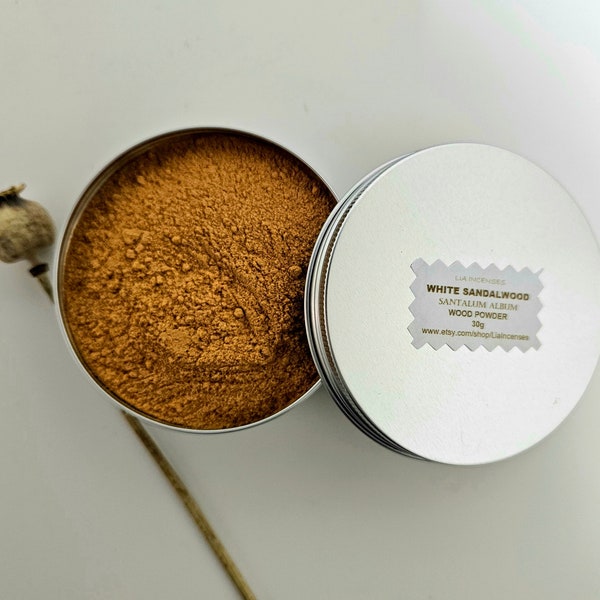 WHITE SANDALWOOD wood powder, 30g 60g 1.06in 2.12in. Santalum album, Sandalo blanco, Santal blanc, Sandalo branco, Sândalo branco