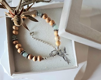 Archangel Raphael bracelet, wood & green aventurine beads, adjustable, gift box, healing, vision, creativity