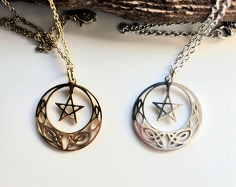 Dainty Stainless Steel Celtic Pentacle Necklace, Witchy Jewelry