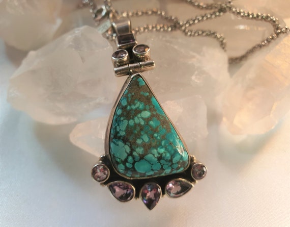 Turquoise and amethyst pendant and necklace, soli… - image 5