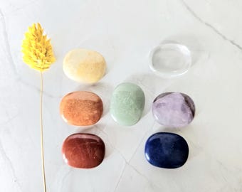 Conjunto de 7 Pedras Roladas dos Chakras, Cristais de Cura para a Palma da Mão, Equilíbrio dos Chakras