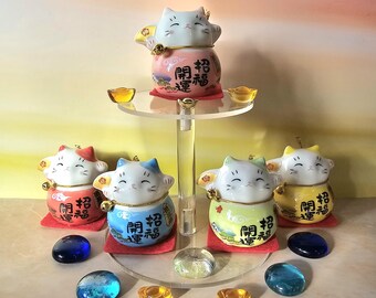 招き猫 幸運の猫の置物、幸運の猫、彩色済み陶器、5色、6つの