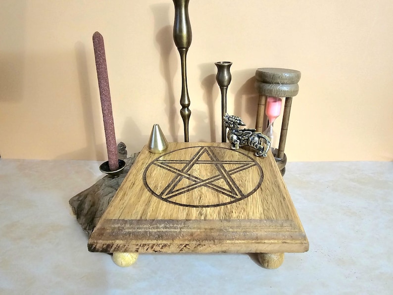Pentacle Mini Altar Table, Wood Altar Table, Pagan Altar Table, Witchy ...