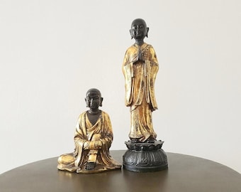 BUDDHA statues (pair) - resin hand painted antique finish gold - vintage (2000s)