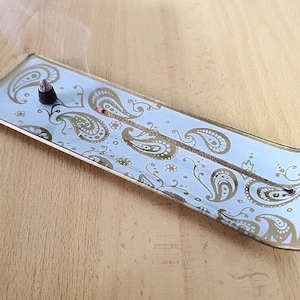 Glass incense holder for sticks and cones, Incense burner with ash catcher, Modern incense stick holder, rectangular, length 21.5cm, 8.58in