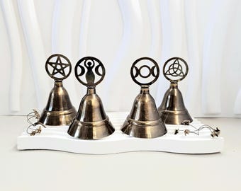 Altar bell, Ritual bell, 4 OPTIONS Pentacle Triple Moon Goddess Triquetra, brass, height 10cm 3.94in