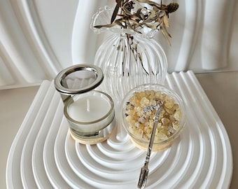 NO CHARCOAL Incense burner for resins and powders without charcoal - stainless steel with candle glass - Tiny + OFFERS