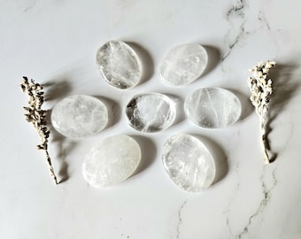 Clear Quartz worry stone, Rock Crystal pocket stone, Master Healer stone