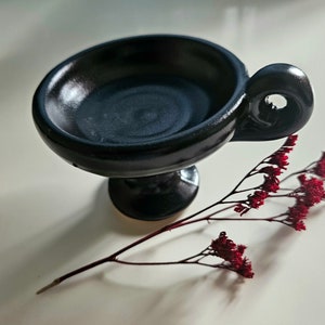 Handmade ceramic censer Ceramic charcoal burner Resin incense burner and smudging vessel color black height 8.5cm 3.35in CUP + OFFERS