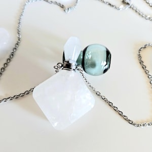 Crystal perfume bottle necklace, Gemstone vial necklace, Perfume bottle necklace, Healing stone necklace, Amulet necklace, CLEAR QUARTZ