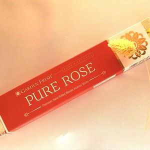 PURE ROSE wierookstokjes, 3 verpakkingen van elk 15 g, premium masalawierook, agarbathiwierook, handgerolde wierook, milieuvriendelijk