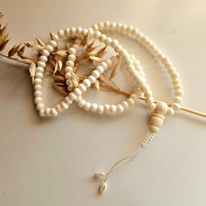 Yak bone mala, bone necklace, Buddhist japa mala, Tibetan japa mala 108 beads, bone prayer beads size 0.6cm 0.24in, Nepal, with fabric bag