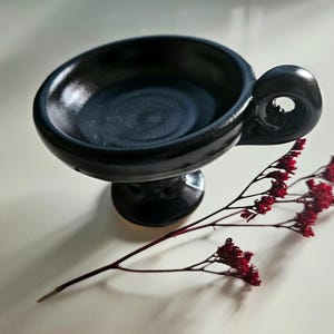 Handmade ceramic censer Ceramic charcoal burner Resin incense burner and smudging vessel color black height 8.5cm 3.35in CUP + OFFERS