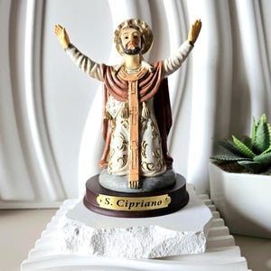 Saint Cyprian statue, Saint Cyprian religious figurine, Sao Cipriano, height 13cm 5.12in, hand painted, marfinite, original label and box