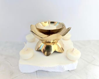 Ghee-kaarsbrander, Ghee-lamp, doe-het-zelf, wierookbrander, messing, hoogte 4,2 cm 1,65 breed 6,8 cm 2,68 in