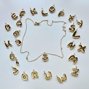 Colar inicial, colar de letras, colar de pingente de letras, colar de alfabeto, colar de bolhas de letras, A a Z, latão banhado a ouro 18K