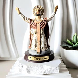 Saint Cyprian statue, Saint Cyprian religious figurine, Sao Cipriano, height 13cm 5.12in, hand painted, marfinite, original label and box