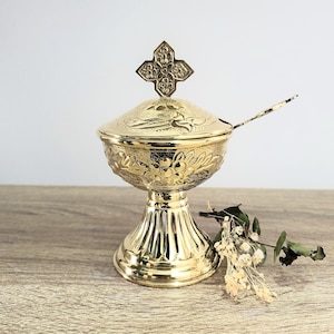 Brass incense burner with spoon, resin incense burner, solid brass incense censer, height 12.5cm - 4.92in - CUP