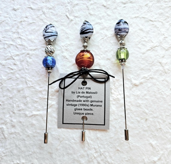 Handmade Vintage Murano Glass Hatpin - Unique Scarf Pin  display picture 3