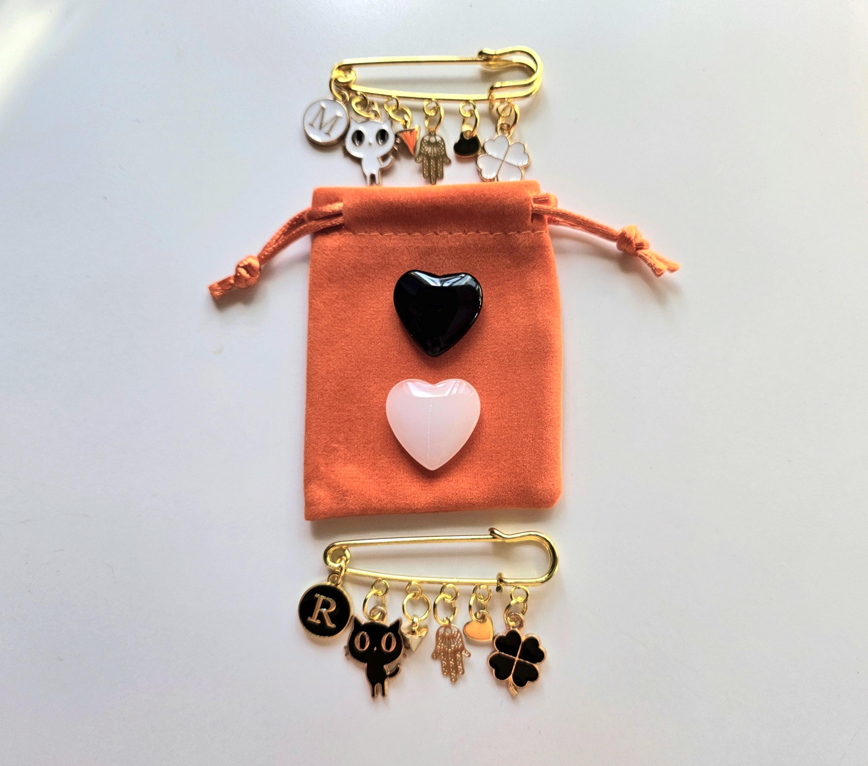 Handmade Kilt Pin Brooch: Gold Plated Charms, Good Luck Jewelry