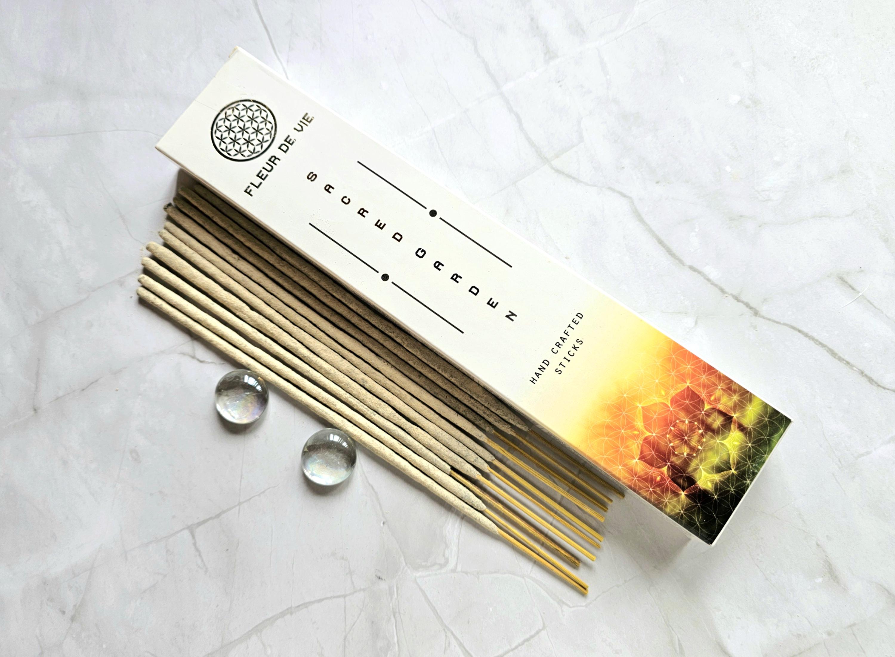 SACRED GARDEN incense sticks, 3 packs of 15g each premium incense, handcrafted, environment friendly, natural ingredients, Fleur de Vie