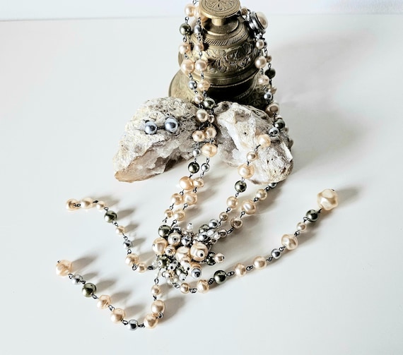 Vintage Bohemian Glass Pearl Necklace and Earring Set, Bijoux de Boheme, 1990s