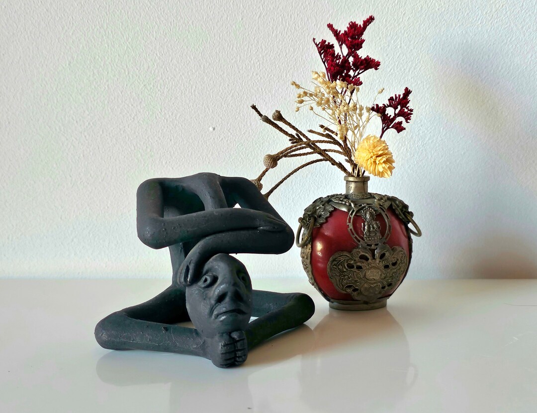 CONTORTIONIST Vintage Black Pottery Figurine Ceramics Minimalist Statue ...