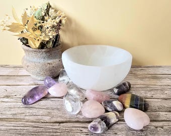Seleniet oplaadkom, 10 cm (3,94 inch), handgesneden kristallen reiniger, spirituele decoratie, AANBIEDING edelsteen hart