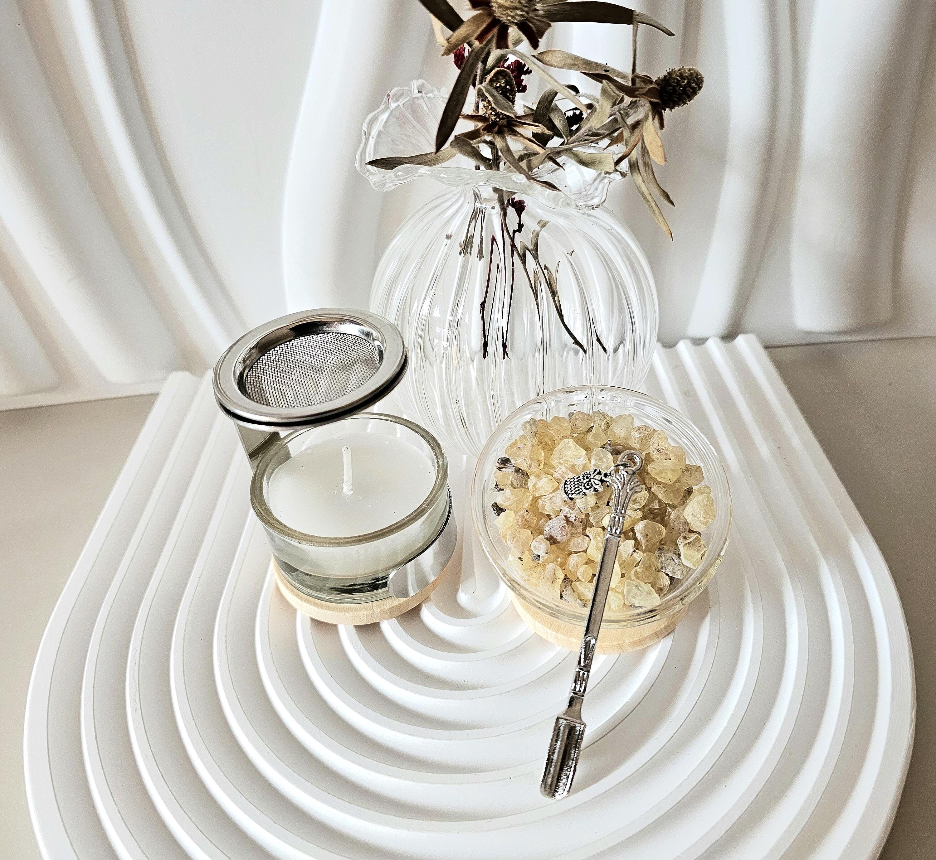 Bruciatore di incenso per resine e polveri senza carbone, Bruciatore per candele Tealight, Marmo bianco, Fiore della vita, Offerte - Italia