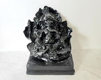 Estatua de Ganesha de resina negra pintada a mano - Dios hindú de la felicidad (13 cm - 5,12 pulgadas) Lia de Matos®