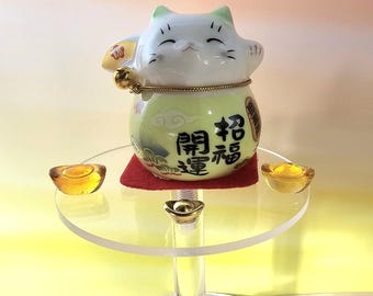 招き猫 幸運の猫の置物、幸運の猫、彩色済み陶器、5色、6つの