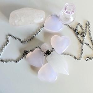 Crystal perfume bottle necklace, Gemstone vial necklace, Perfume bottle necklace, Healing stone necklace, Amulet necklace, ROSE QUARTZ