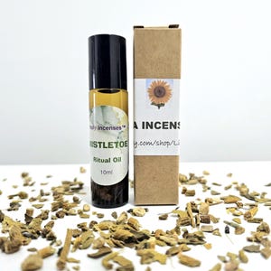 Aceite ritual artesanal de MUÉRDAGO, 10ml, OFERTA caja de cartón reciclado