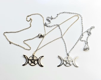 Drievoudige maanketting, drievoudige godin ketting, maangodin ketting, Wicca ketting, roestvrijstalen ketting, 2 OPTIES