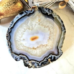 Blue Agate slice, polished Blue Agate slice, Blue Agate slab polished both sides, Throat Chakra healing crystal, 12.5cm 4.92in, 165g 5.82oz