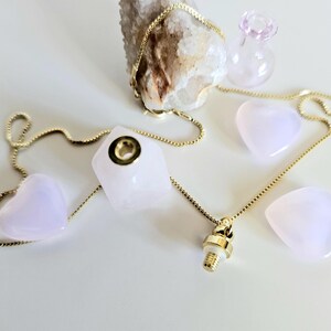 Crystal perfume bottle necklace, Gemstone vial necklace, Perfume bottle necklace, Healing stone necklace, Amulet necklace, ROSE QUARTZ