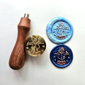 Siegelstempel Vogelscheuche aus Messing mit Holzgriff, Siegelstempel Vogelscheuche, Durchmesser 3 cm + ANGEBOTE