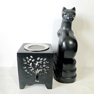 NO CHARCOAL Incense burner for resins and powders without charcoal, Tea light candle burner, black soapstone, Tree of Life, Offers