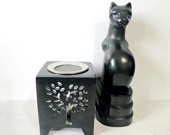 NO CHARCOAL Incense burner for resins and powders without charcoal, Tea light candle burner, black soapstone, Tree of Life, Offers
