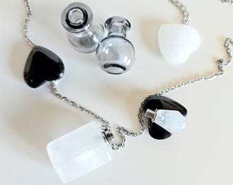 Clear Quartz Crystal Perfume Bottle Necklace, Stainless Steel Chain, Healing Stone Amulet
